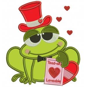 Toad Ally Loveable Frog Wearing Hat Applique Machine Embroidery Digitized Design Pattern